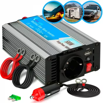 Automobilinis įtampos keitiklis Extralink OPIM-500W 12V, 500W modifikuota sinusinė banga, aliuminio korpusas, aktyvus aušinimas