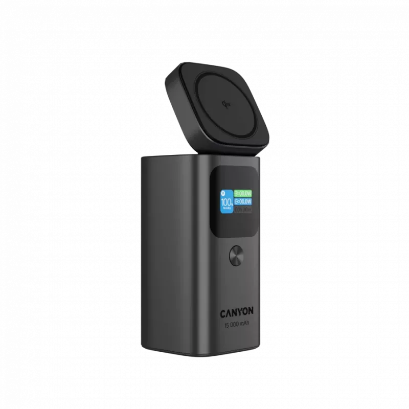 CANYON Qi2 magnetinis maitinimo blokas OnPower 150 15000mAh Aliuminis tamsiai pilkas