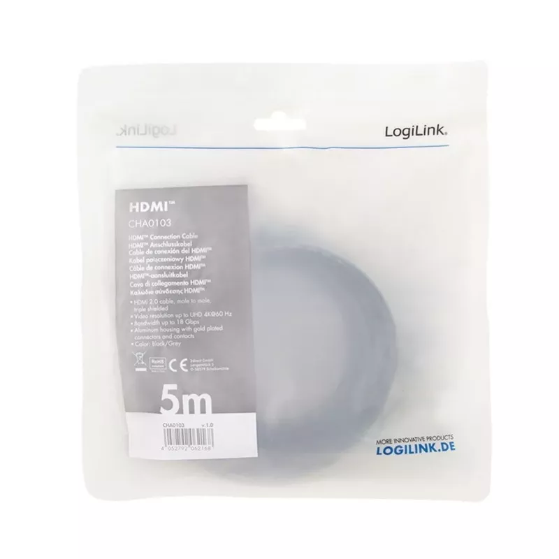 HDMI laidas 4k/60Hz, ALU, juodas, 5m