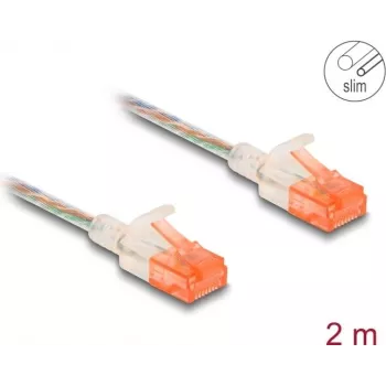 Tinklo kabelis DeLOCK RJ45 Cat.6A U/UTP plonas 2m skaidrus