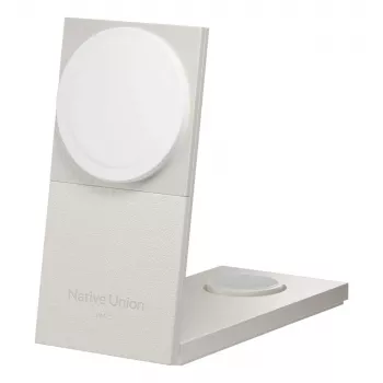 Belaidis įkroviklis Native Union Rise 3‑In‑1 Qi2 – USB, 2 m laidas, šviesiai pilkas (Smiltainis)
