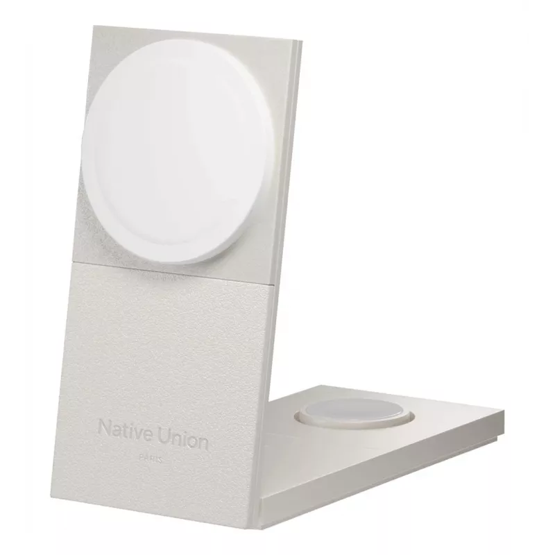 Belaidis įkroviklis Native Union Rise 3‑In‑1 Qi2 – USB, 2 m laidas, šviesiai pilkas (Smiltainis)