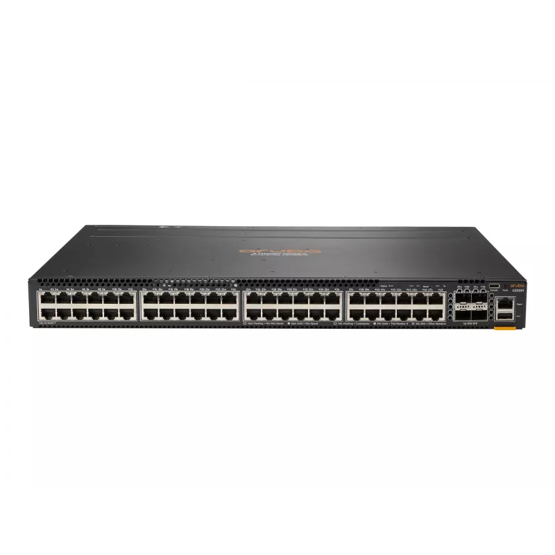 HPE - Aruba 6300M - Switch - L3 - valdomas - 48 x 10/100/1000 (1 PoE+) + 4 x 1 Gigabit / 10 Gigabit / 25 Gigabit / 50 Gigabit SFP56 (Uplink / Stacking) Priekyje ir šone į galą