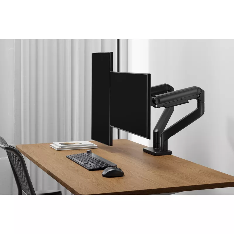 Monitoriaus laikiklis DIGITUS Dviejų monitorių laikiklis 2×45 colių ekranams, spaustuvas, 2×20 kg, VESA 75×75–100×100, pakreipimas -20–50°