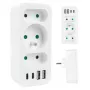 Maitinimo skirstytuvas MACLEAN MCE248 F/W — 3 kintamosios srovės lizdai (1×16A, 2×6A) + 4×USB (2×A, 2×C PD 20W), EU kištukas, baltas
