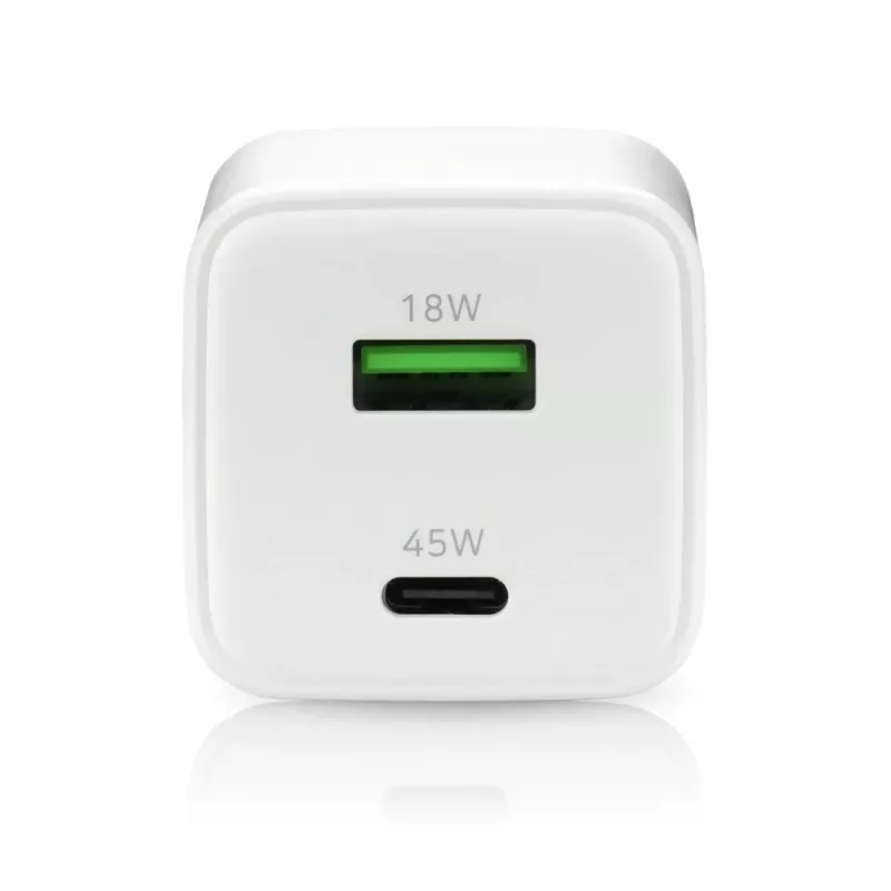 Sieninis įkroviklis everActive SC-450Q 45W 1×USB-C 1×USB-A Baltas