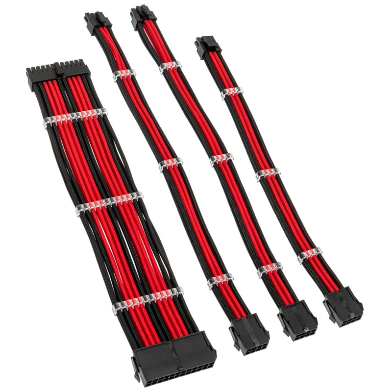 Kolink Core Standard pinto laido prailginimo rinkinys – Juoda / Lenktynių raudona, 24 kontaktų + 8 kontaktų + 6+2 kontaktų + SATA
