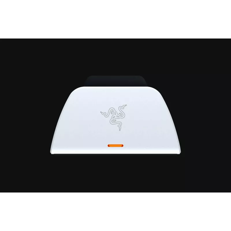 Krovimo stovas Razer RC21-01900100-R3U1 PlayStation 5 valdikliams — baltas, įkrauna vieną valdiklį, komplekte USB-C į USB-A kabelis