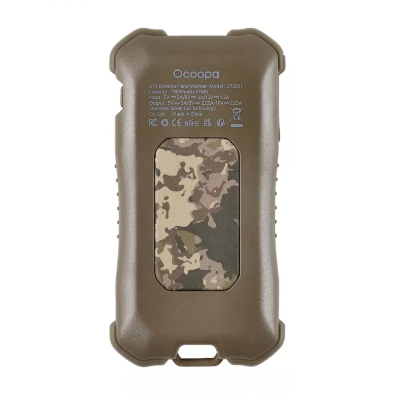 Elektrinis šildytuvas Ocoopa UT3201 Camouflage — nešiojamasis keraminis patalpų šildytuvas su 10 000 mAh išorine baterija ir iki 18 val. veikimo trukme