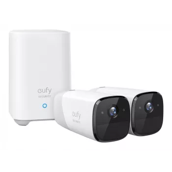 Eufy Security, eufyCam 2 Pro belaidė namų apsaugos kamerų sistema, 365 dienų baterijos veikimo laikas, suderinamumas su HomeKit, 2K raiška, IP67 atsparumas oro sąlygoms, naktinis matymas, 2 kamerų rinkinys, be mėnesinio mokesčio