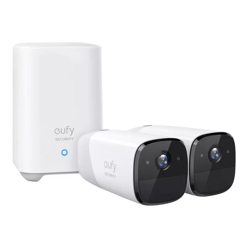 Eufy Security, eufyCam 2 Pro belaidė namų apsaugos kamerų sistema, 365 dienų baterijos veikimo laikas, suderinamumas su HomeKit, 2K raiška, IP67 atsparumas oro sąlygoms, naktinis matymas, 2 kamerų rinkinys, be mėnesinio mokesčio