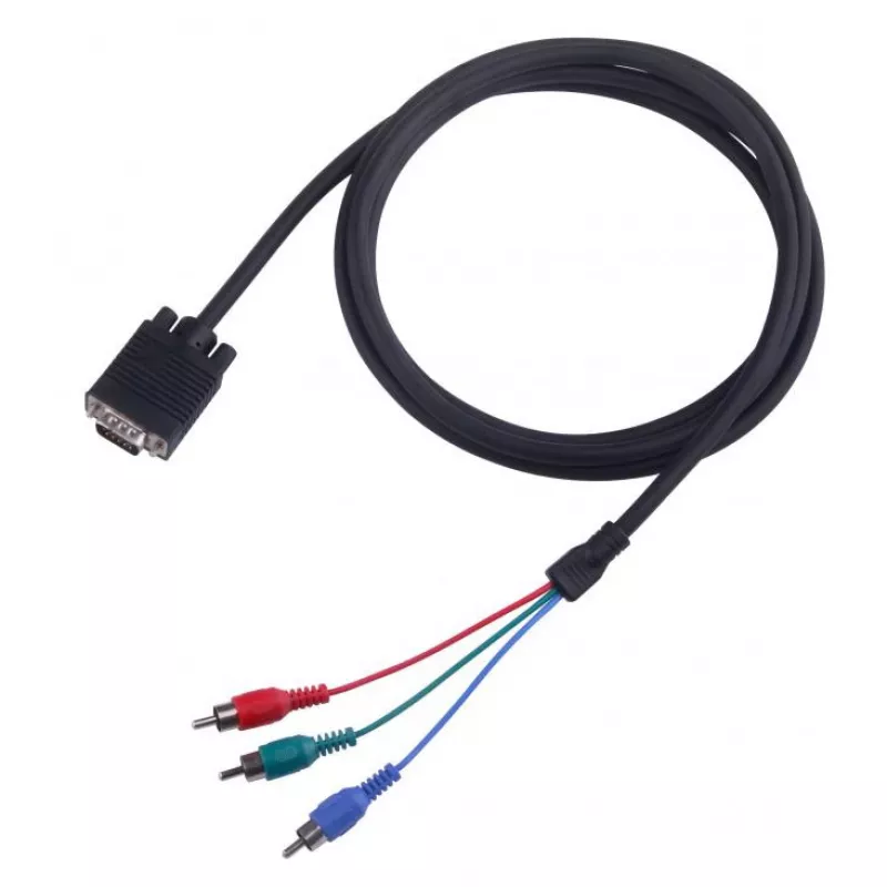 VGA į 3×RCA kabelis SBOX VGA-1022 M/M 2 m, VGA kištukas į tris RCA kompozitinius, 2 metrų ilgis