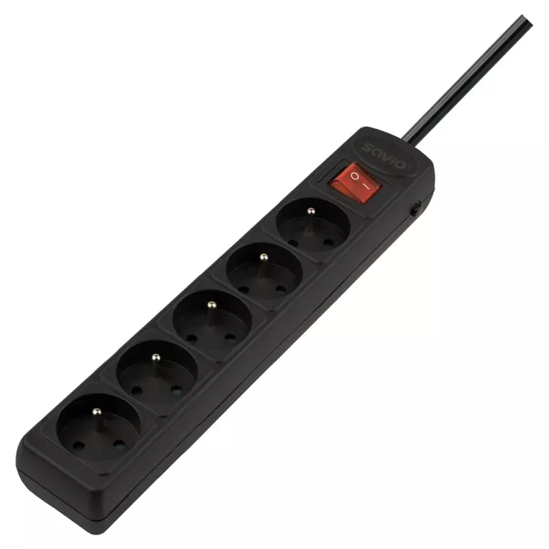 Maitinimo ilgintuvas SAVIO LZ-18 — 5 m laidas, 5 kintamosios srovės lizdai, skirtas patalpoms, juodas, 10 A, 50 Hz