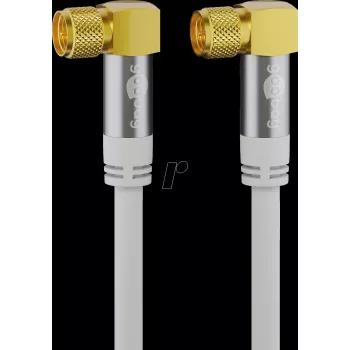 Goobay SAT antenos kabelis (135 dB tipo), 4 kartus ekranuotas, 2 m, baltas – auksuotas, F kištukas 90° > F kištukas 90° (70483)