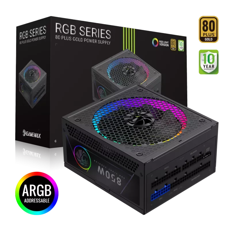 Gamemax maitinimo blokas, 80 PLUS, Gold | RGB 850G | 850 W