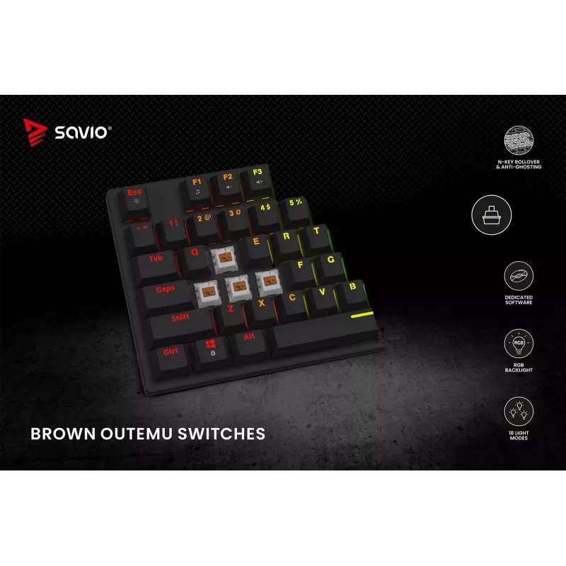 Savio Mechanical klaviatūra RGB Tempest X2 Outemu Brown