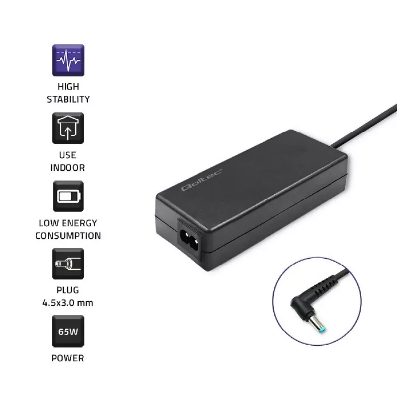 Maitinimo adapteris Qoltec 51555 Patalpoje 65W Juodas