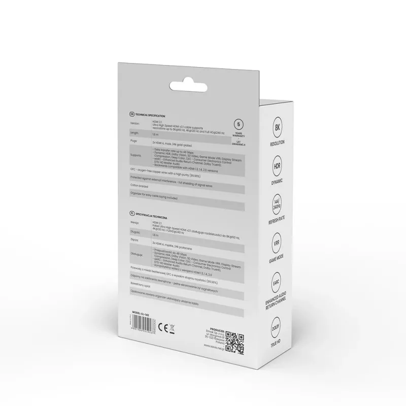 HDMI laidas Savio CL-142 v2.1 1,8 m, HDMI Type A tėvas–tėvas, auksuoti kontaktai, juoda/mėlyna