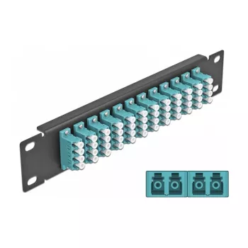 Šviesolaidinis pataisymo skydelis DeLOCK 10 colių 12 prievadų LC Quad Aqua 1U juodas