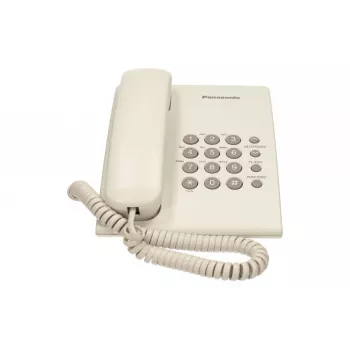Analoginis telefonas Panasonic KX-TS500PDW — 16 mygtukų, baltas, stalinis/sieninis montavimas, 100 įrašų telefonų knyga