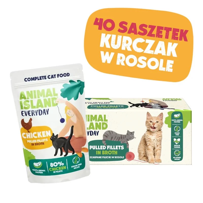 ANIMAL ISLAND vištiena sultinyje kačių ėdalas monopakuotė 40x85g