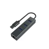 SAVIO USB-A šakotuvas su RJ-45 Gigabit Ethernet AK-57 — 3× USB-A + RJ-45, USB 3.2 Gen 1 Micro‑B prieglobos prievadas, 5 Gbit/s, 4 prievadai, pilkas