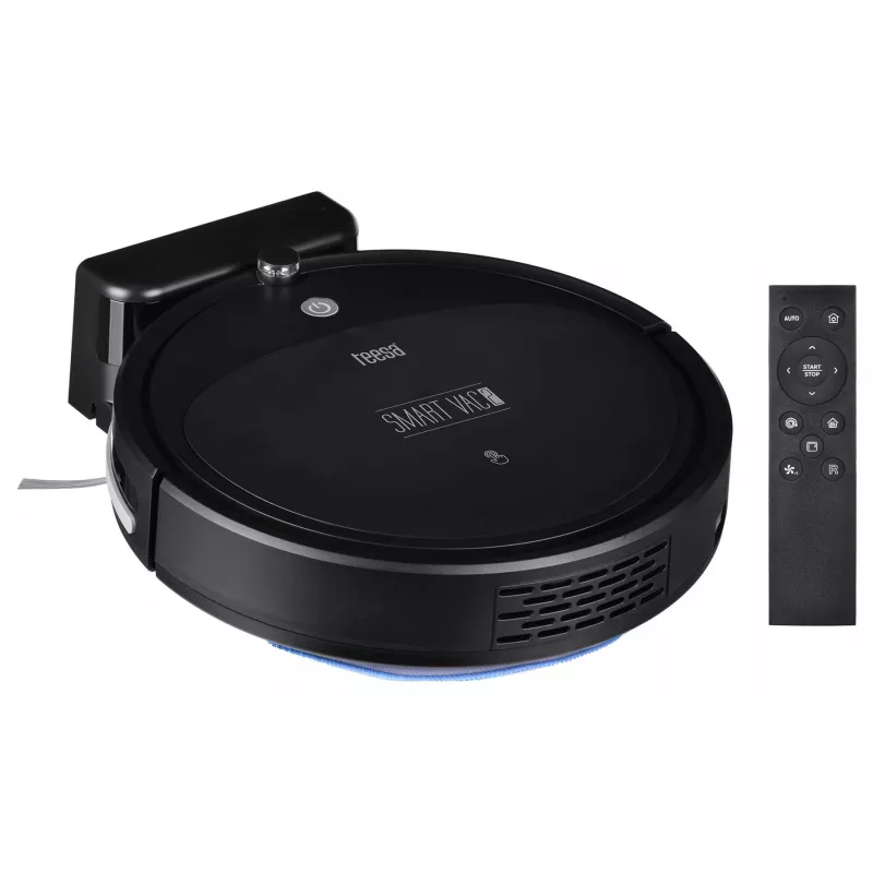 Robot vacuumeris TEESA Smart VAC 2 — apvalus, juodas, 1000 Pa siurbimo galia, 9,6 V/2000 mAh Li baterija, 0,2 L dulkių talpykla, Wi‑Fi, automatinis grįžimas