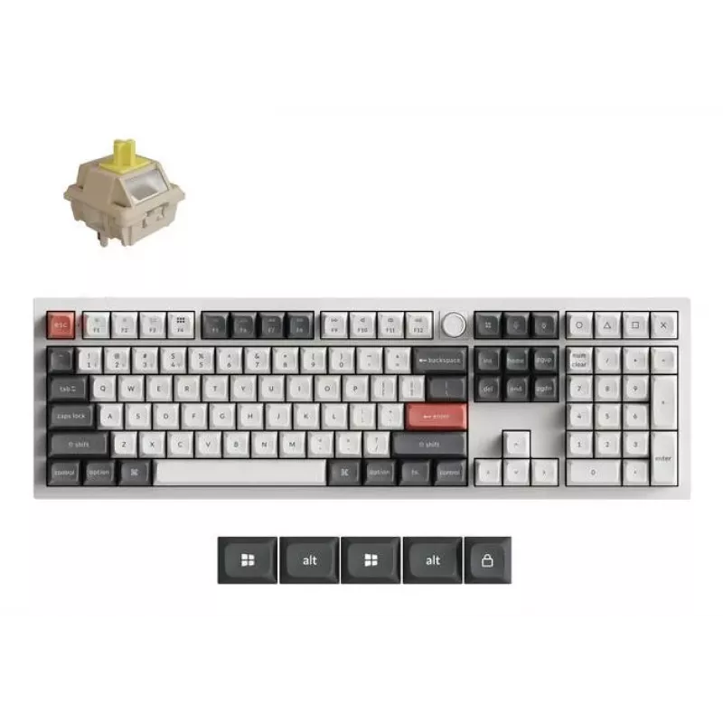 Mechaninė klaviatūra Keychron Q6 Ultra 8K — pilno dydžio 100 %, USB + belaidis RF ryšys + Bluetooth, RGB, balta