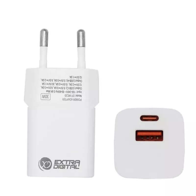 Kroviklis EXTRA DIGITAL GaN USB Type-C, USB Type-A: 30W, PPS