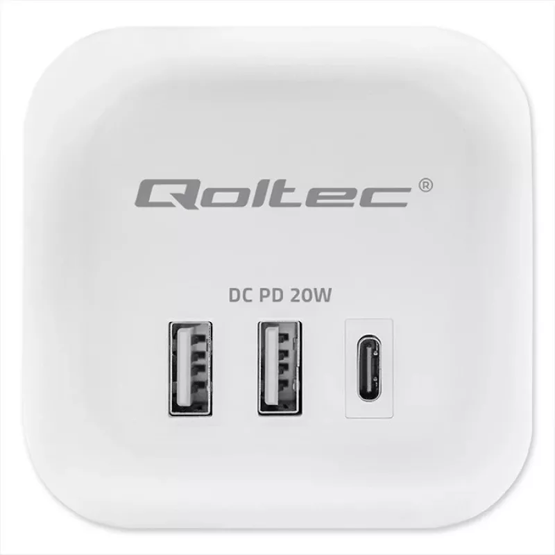 Maitinimo lizdų blokas QOLTEC 52548 su 3×AC lizdais ir USB prievadu