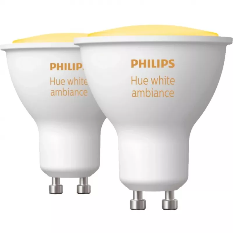 LED GU10 lemputės dviejų vienetų rinkinys su Hue Bridge – Philips Hue White Ambiance, pakeičia 35W