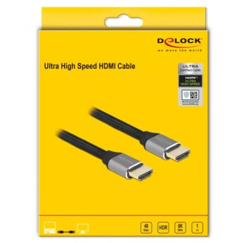 HDMI laidas DeLOCK Ultra High Speed 48 Gbps 8K 60 Hz pilkas 1 m