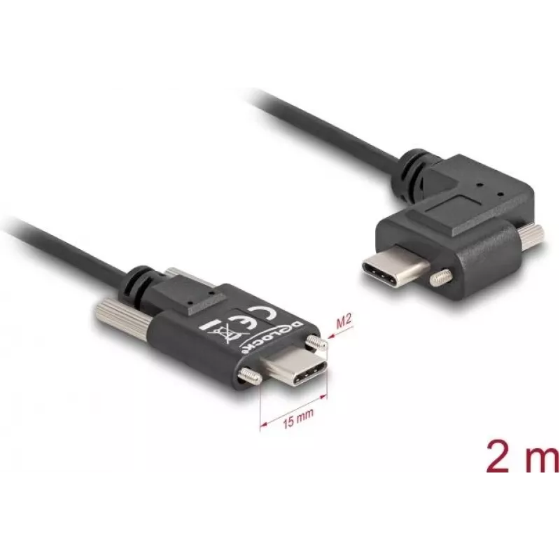 DeLOCK USB 2.0 laidas USB Type-C patinas į USB Type-C patinas kampuotas kairėn/dešinėn PD 3.0 60W 2m