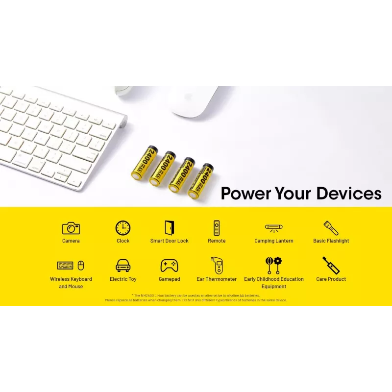 Įkraunamas ličio jonų AA 1,5 V baterijų rinkinys Nitecore NH2400 2400 mAh — 4 vnt. pakuotė