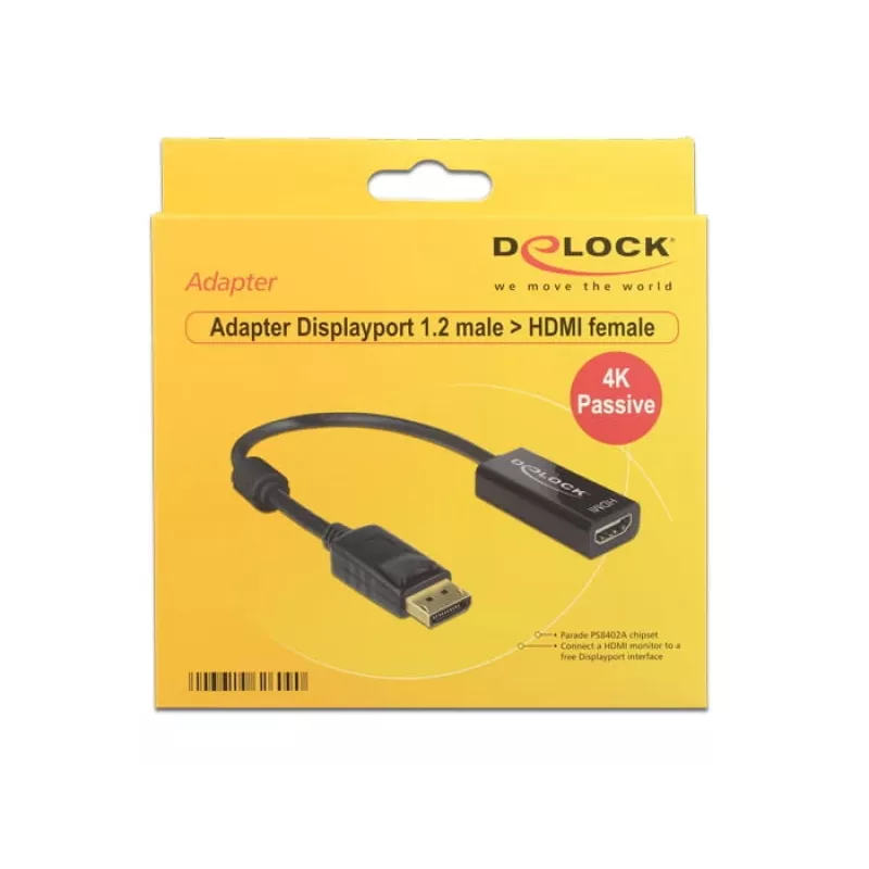 DeLOCK - vaizdo / garso adapteris - DisplayPort / HDMI - DisplayPort (V) - HDMI, 19 kontaktų (M) - 20 cm - (DisplayPort 1.2) - juodas (62609)