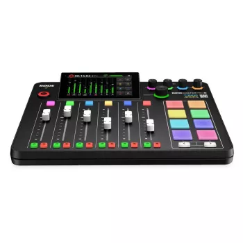 Studijos valdiklis RØDE Caster Pro II Juoda — 4 XLR/TRS kombinuoti lizdai, 4 ausinių išėjimai, 8 padas, jutiklinis ekranas, Wi‑Fi, Bluetooth, USB‑C