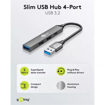 Goobay plonas 4-Port USB-Hub, USB-A auf USB-C™/USB-A, USB 3.2 (74458)