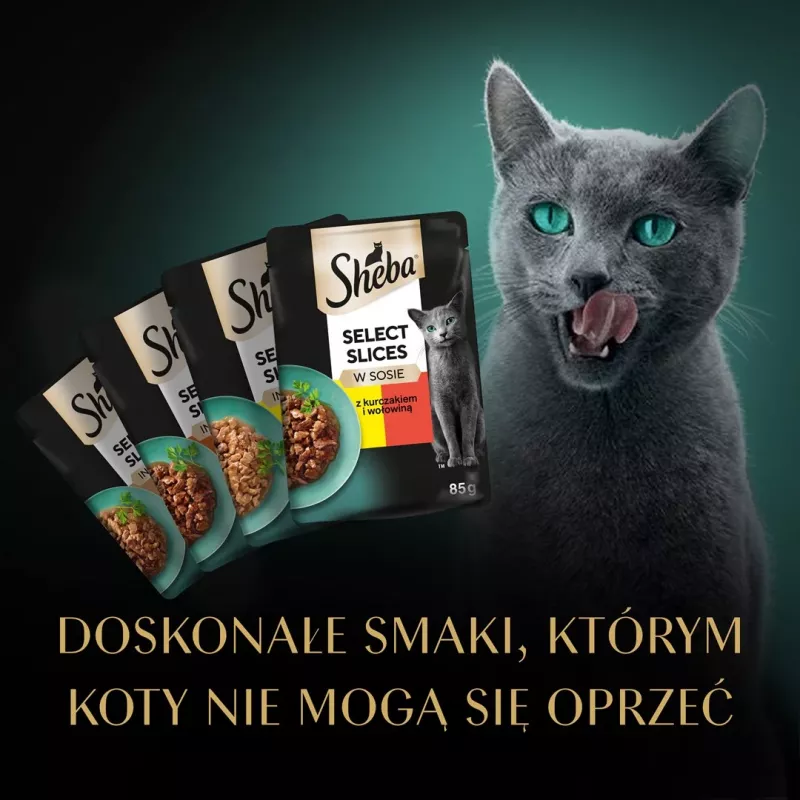 Šlapias kačių maistas Sheba Moist, paketėliai 12×85 g (1020 g), vištiena ir aviena, suaugusioms katėms