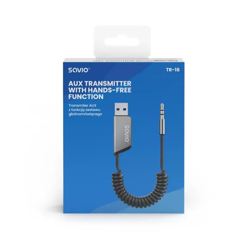 Savio TR-16 siųstuvas AUX adapteris su laisvų rankų funkcija, Bluetooth 5.3, Google Assistant/Siri