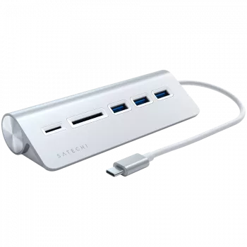 Satechi Type-C Aliumininis USB šakotuvas ir kortelių skaitytuvas, sidabrinis, ST-TCHCRS