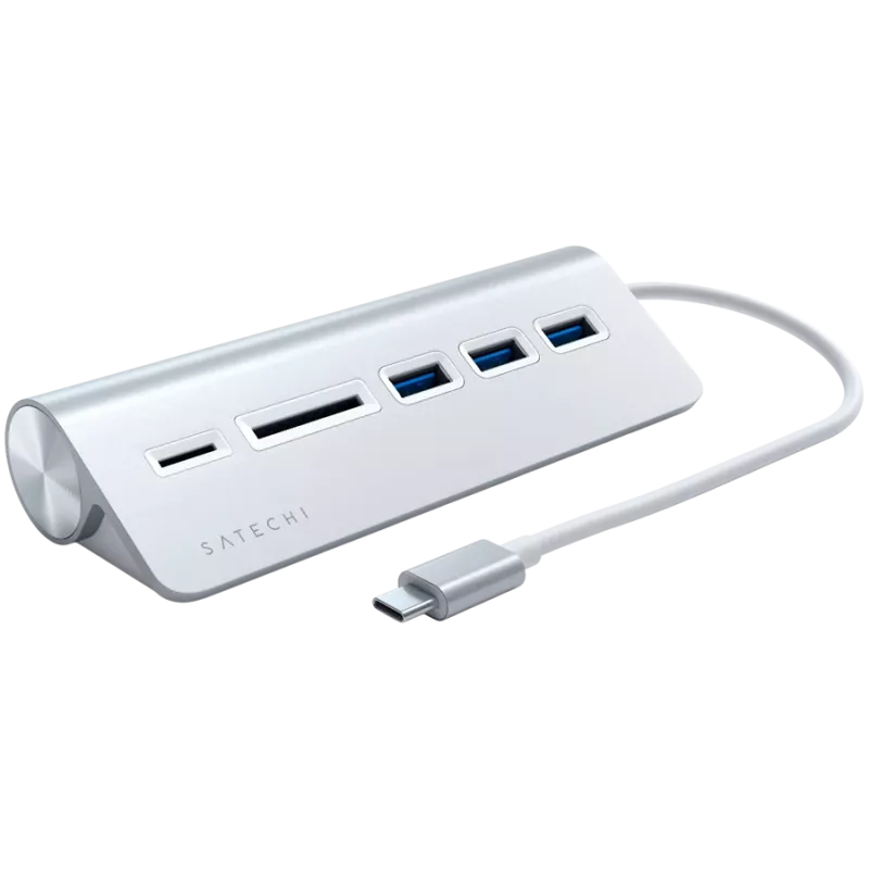 Satechi Type-C Aliumininis USB šakotuvas ir kortelių skaitytuvas, sidabrinis, ST-TCHCRS