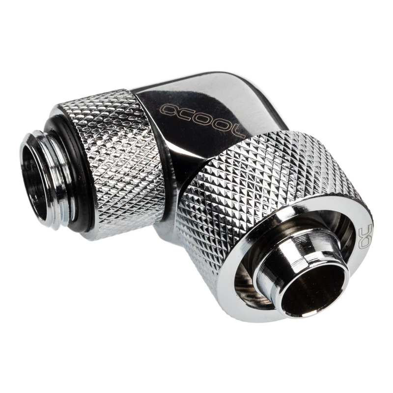 Alphacool Eiszapfen jungtis 90 laipsnių G1/4 colio AG į 16/10 mm - sukiojama, chromo sidabrinė