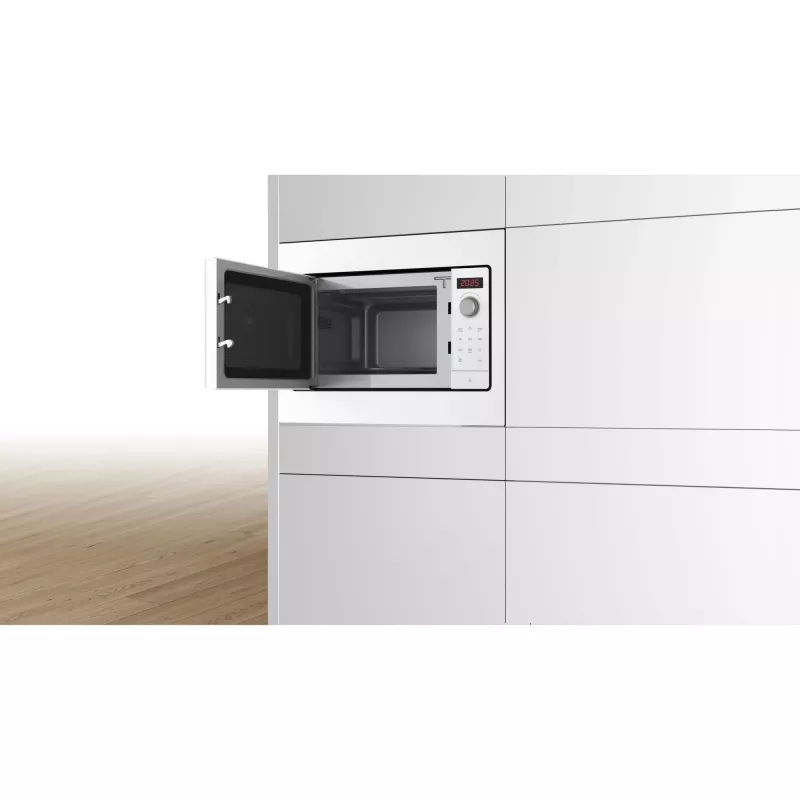 Įmontuojama solo mikrobangų krosnelė Bosch BFL523MW3, 800 W, 20 L, balta, liečiamas ir sukamas valdymas