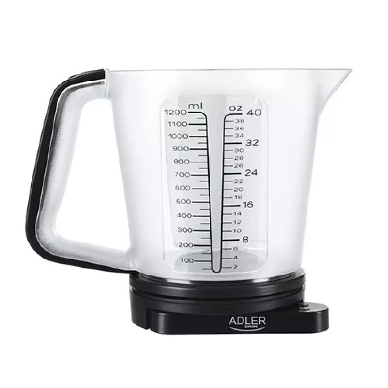 Virtuvinės svarstyklės Adler AD 3178 su matavimo puodeliu, maks. talpa 5 kg, tikslumas 1 g, juodos