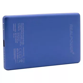 Išorinė baterija RealPower PB-5000 MAG 5000 mAh su MagSafe suderinamu belaidžiu įkrovimu, USB-C, 20 W išvestis, mėlyna