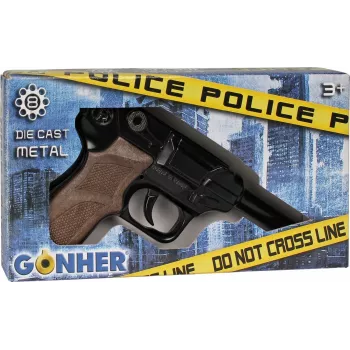 Metalinis žaislinis policijos revolveris Gonher 8 šūvių, metalinė konstrukcija, modelis 258441