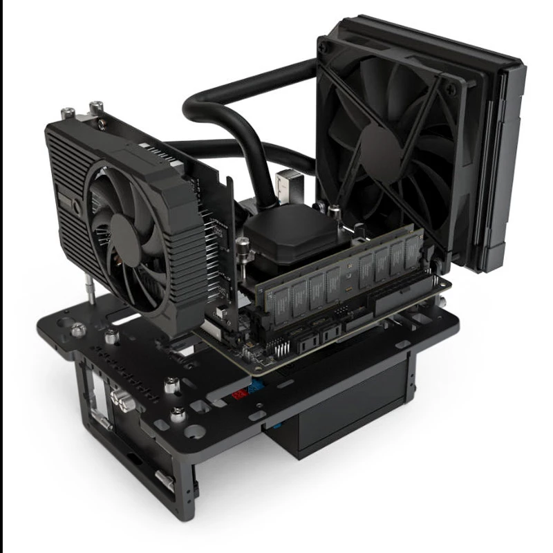 Streacom benchtable BC1 Mini V2 juoda — kompaktiškas pasyviai aušinamas atviro rėmo korpusas