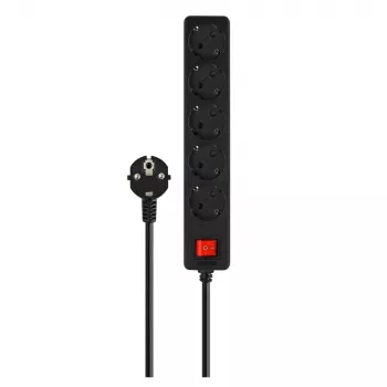 Maitinimo lizdas SAVIO LZ-15 — 5 kintamosios srovės lizdai, universalus kištukas, 5 m laidas, 2500 W, 10 A, juodas