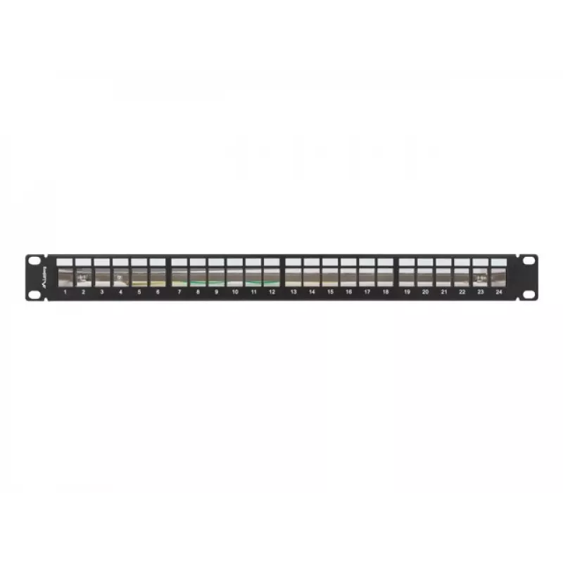 Tuščia pataisų skydelė 24 prievadai 1U 19 colių FTP keystone moduliams juoda