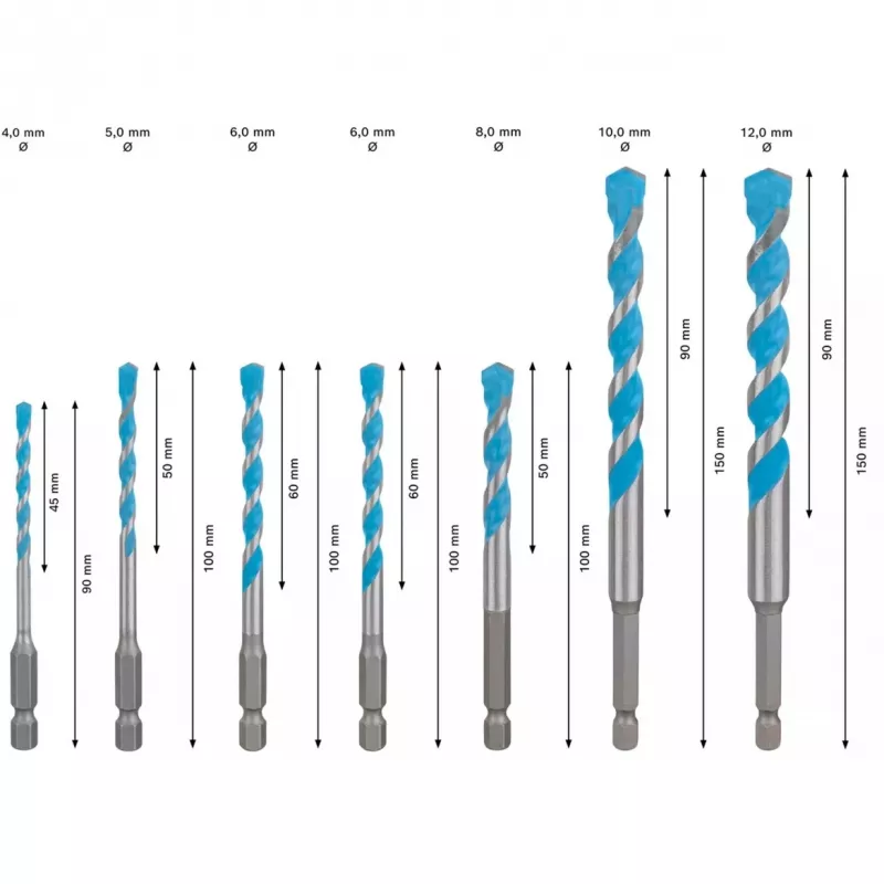 Grąžtų rinkinys Bosch Expert HEX-9, 7 vnt., dydžiai 4–12 mm, HEX-9 kotelis